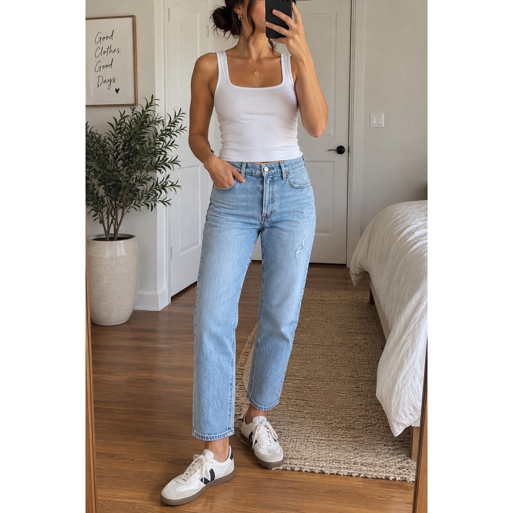Citizens of Humanity Emerson Slim Boyfriend Jeans 27 Light Blue Distressed